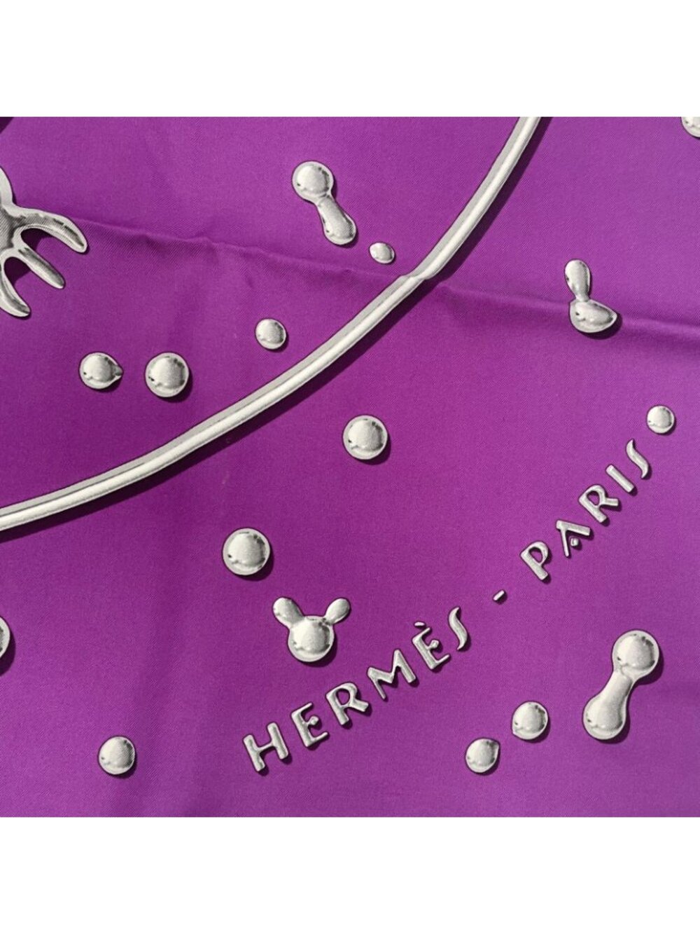 Hermes Carre 90 Vif Argent Silver Drop Orange Silk Scarf Purple - Picture 7 of 8